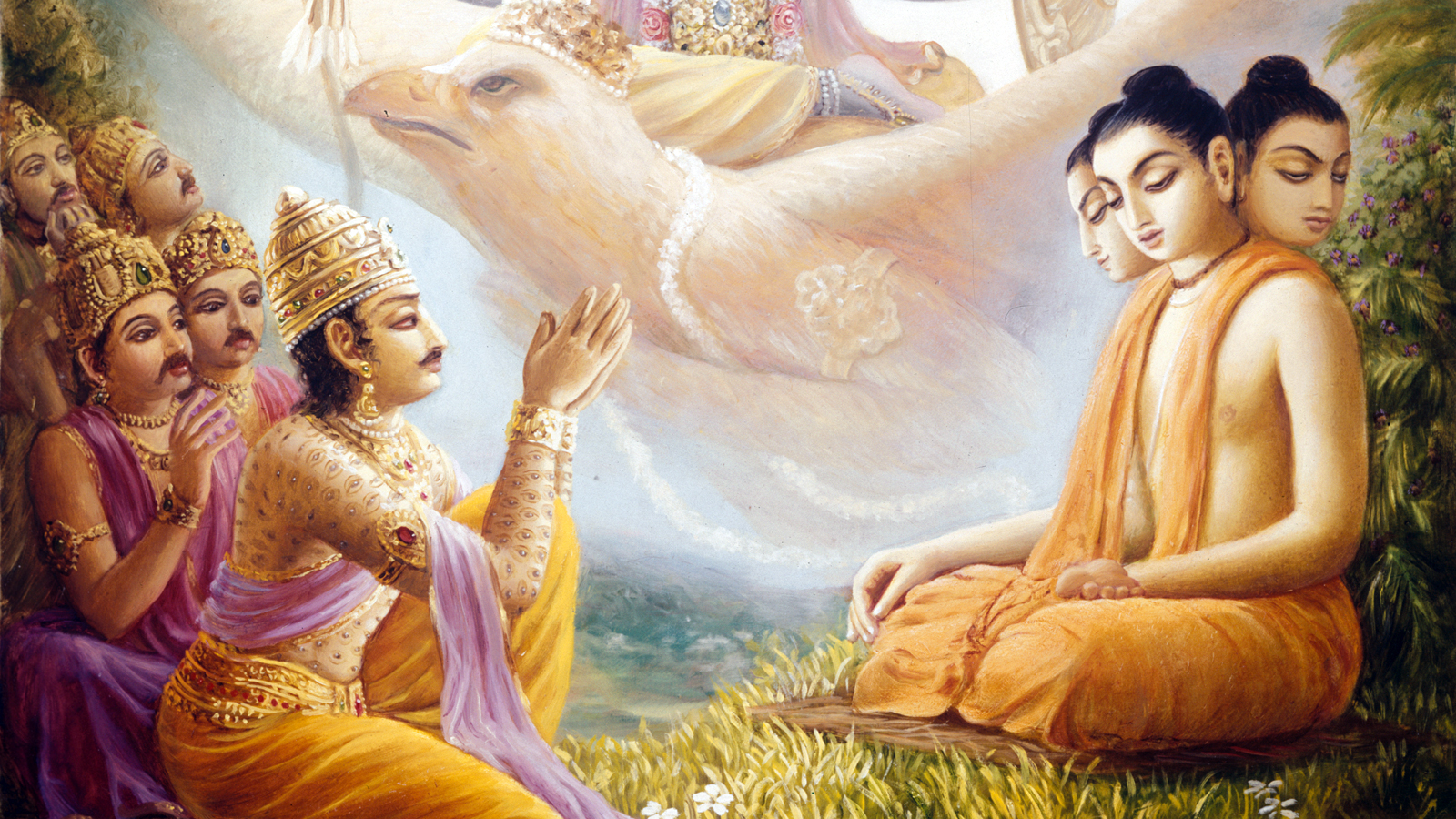 Vishwarupa teaching Narayana Kavacha to Indra